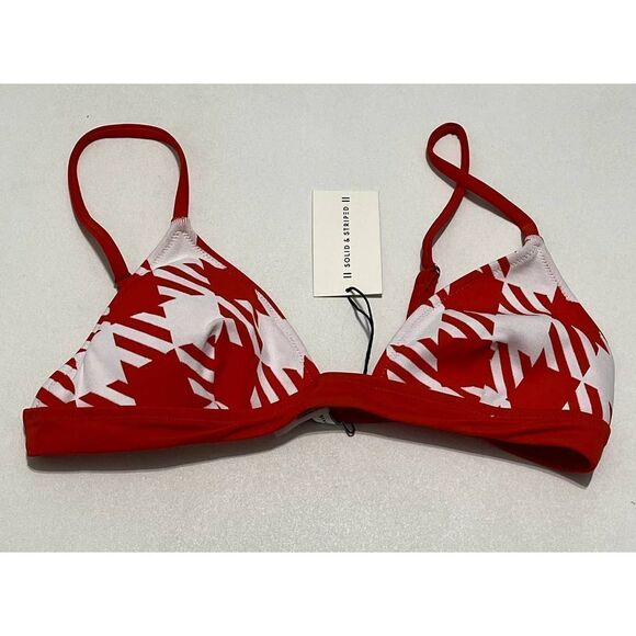 Solid & Striped The Morgan Scoop Neck Bikini Top In Lipstick Red Gingham Large - Picture 11 of 11